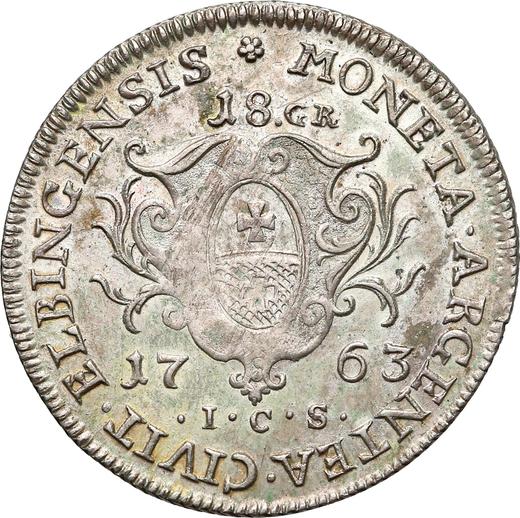 Rewers monety - Ort (18 groszy) 1763 ICS "Elbląski" - cena srebrnej monety - Polska, August III