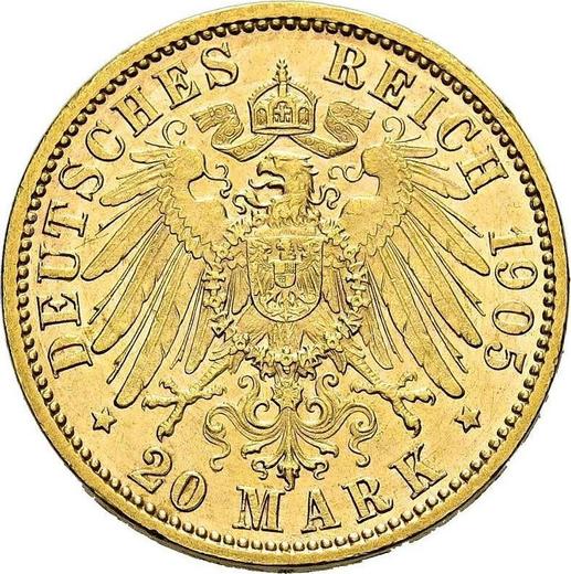 Реверс монеты - 20 марок 1905 года J "Пруссия" - цена золотой монеты - Германия, Германская Империя
