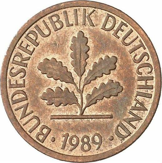 Реверс монеты - 1 пфенниг 1989 года D - цена  монеты - Германия, ФРГ