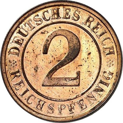 Аверс монеты - 2 рейхспфеннига 1925 года D - цена  монеты - Германия, Bеймарская республика