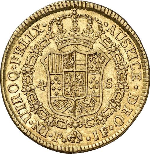 Revers 4 Escudos 1792 P JF - Goldmünze Wert - Kolumbien, Karl IV