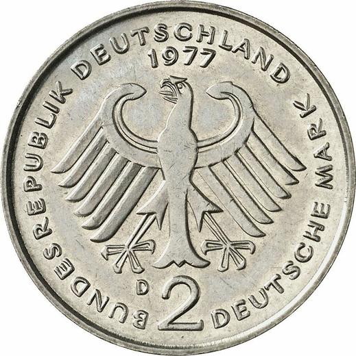 Rewers monety - 2 marki 1977 D "Theodor Heuss" - cena  monety - Niemcy, RFN