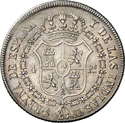 Реверс монеты - 4 реала 1835 года S DR - цена серебряной монеты - Испания, Изабелла II