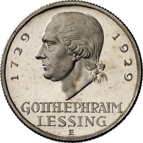 Реверс монеты - 3 рейхсмарки 1929 года E "Лессинг" - цена серебряной монеты - Германия, Bеймарская республика