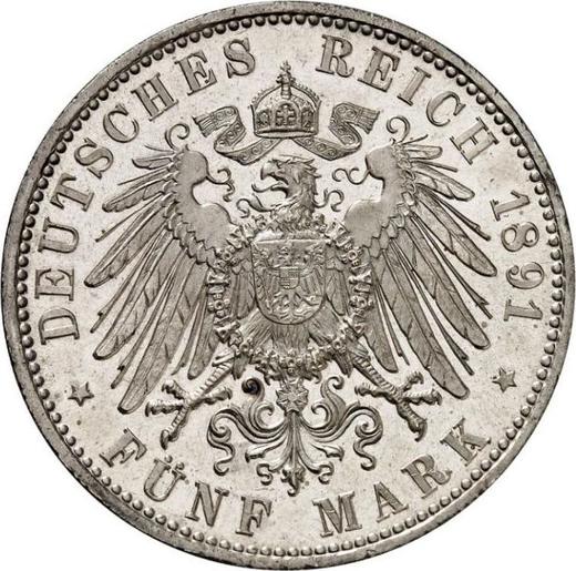 Reverso 5 marcos 1891 D "Bavaria" - valor de la moneda de plata - Alemania, Imperio alemán
