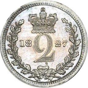 Reverso 2 peniques 1827 "Maundy" - valor de la moneda de plata - Gran Bretaña, Jorge IV