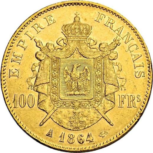 Reverso 100 francos 1864 A "Tipo 1862-1870" París - valor de la moneda de oro - Francia, Napoleón III Bonaparte