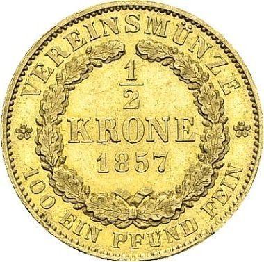 Reverso Media corona 1857 B - valor de la moneda de oro - Hannover, Jorge V