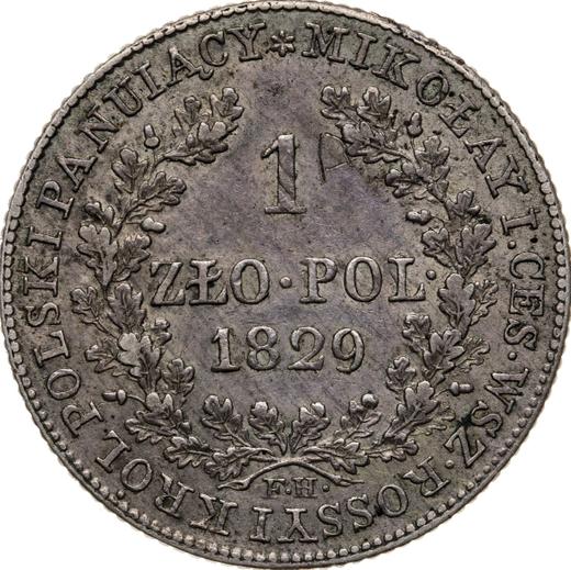 Реверс монеты - 1 злотый 1829 года FH - цена серебряной монеты - Польша, Царство Польское