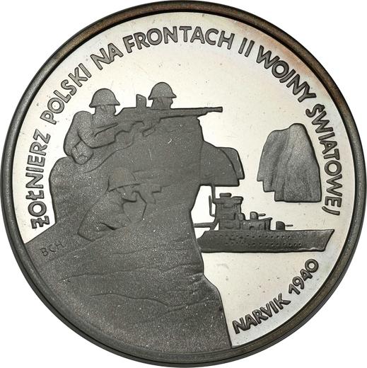 Reverso 100000 eslotis 1991 MW BCH "Batalla de Narvik 1940" - valor de la moneda de plata - Polonia, República moderna