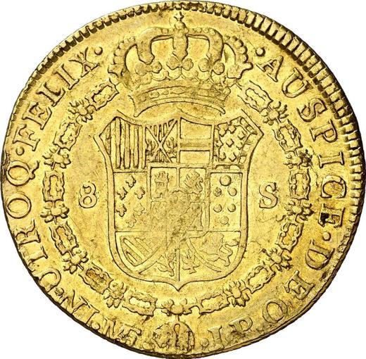 Revers 8 Escudos 1808 JP - Goldmünze Wert - Peru, Karl IV