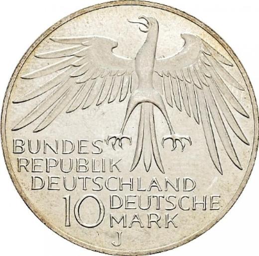 Reverso 10 marcos 1972 "Juegos de la XX Olimpiada de Verano" Anillo en el canto - valor de la moneda de plata - Alemania, RFA