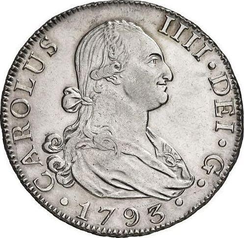 Аверс монеты - 8 реалов 1793 года S CN - цена серебряной монеты - Испания, Карл IV