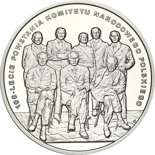 Reverso 10 eslotis 2017 MW "100 aniversario del Comité Nacional Polaco" - valor de la moneda de plata - Polonia, República moderna