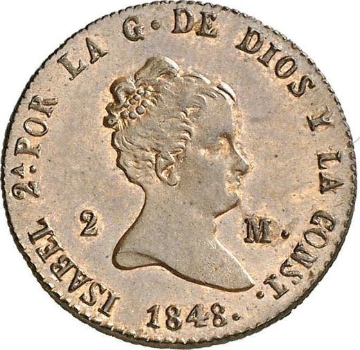 Аверс монеты - 2 мараведи 1848 года - цена  монеты - Испания, Изабелла II