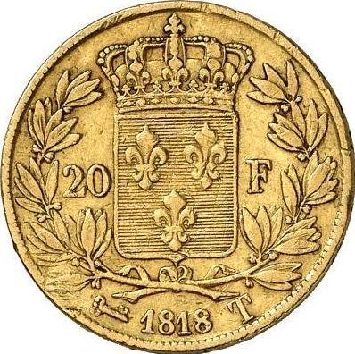 Reverse 20 Francs 1818 T "Type 1816-1824" Nantes - France, Louis XVIII