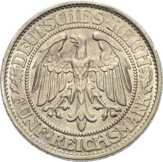 Anverso 5 Reichsmarks 1932 D "Roble" - valor de la moneda de plata - Alemania, República de Weimar