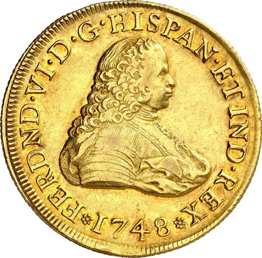 Anverso 8 escudos 1748 Mo MF - valor de la moneda de oro - México, Fernando VI