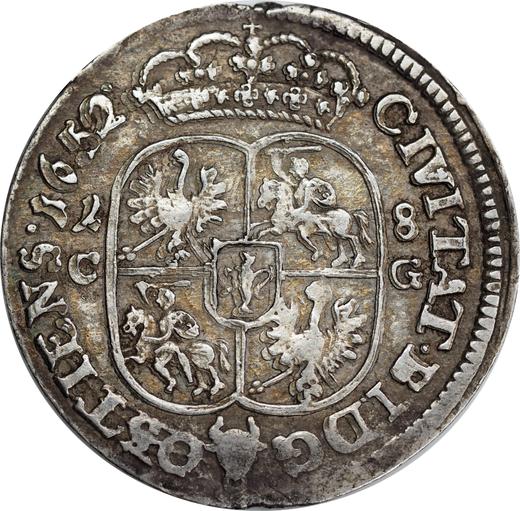 Реверс монеты - Орт (18 грошей) 1652 года CG "Тип 1651-1652" - цена серебряной монеты - Польша, Ян II Казимир