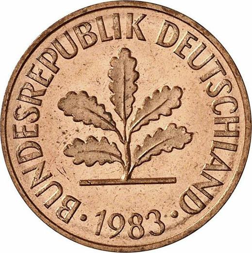 Реверс монеты - 2 пфеннига 1983 года F - цена  монеты - Германия, ФРГ