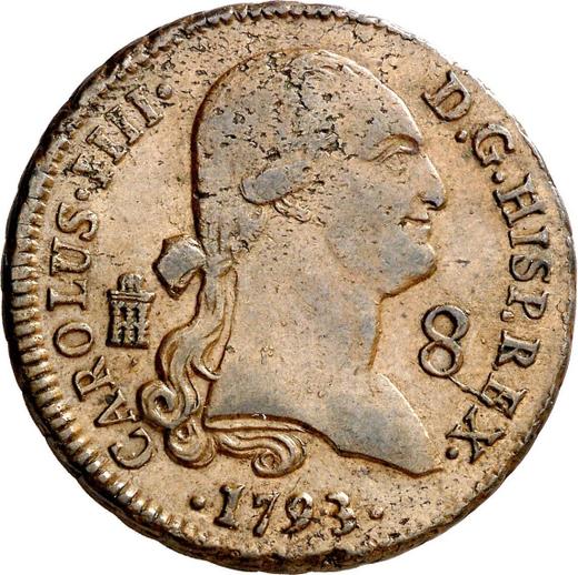 Awers monety - 8 maravedis 1793 - cena  monety - Hiszpania, Karol IV
