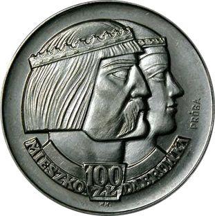 Reverso Pruebas 100 eslotis 1960 "Miecislao y Dabrowka" Plata - valor de la moneda de plata - Polonia, República Popular