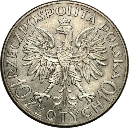 Аверс монеты - Пробные 10 злотых 1932 года "Полония" Серебро 8 знаков монетного двора - цена серебряной монеты - Польша, II Республика