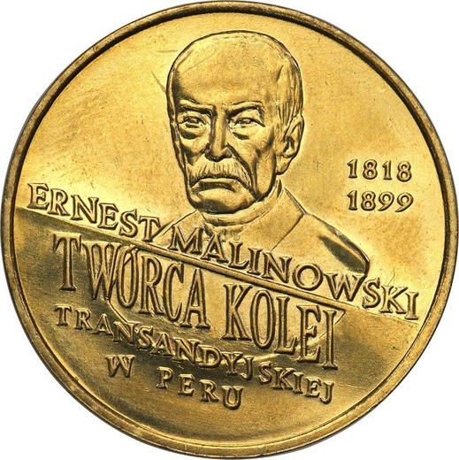Rewers monety - 2 złote 1999 MW "100 rocznica śmierci Ernesta Malinowskiego" - cena  monety - Polska, III RP po denominacji