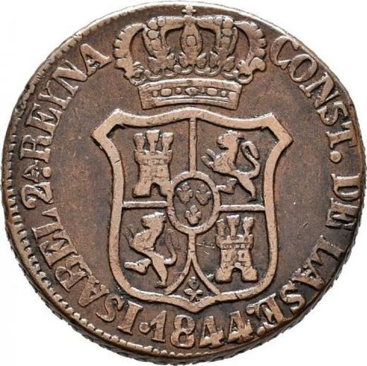 Obverse 6 Cuartos 1844 "Catalonia" Flowers with 7 petals -  Coin Value - Spain, Isabella II
