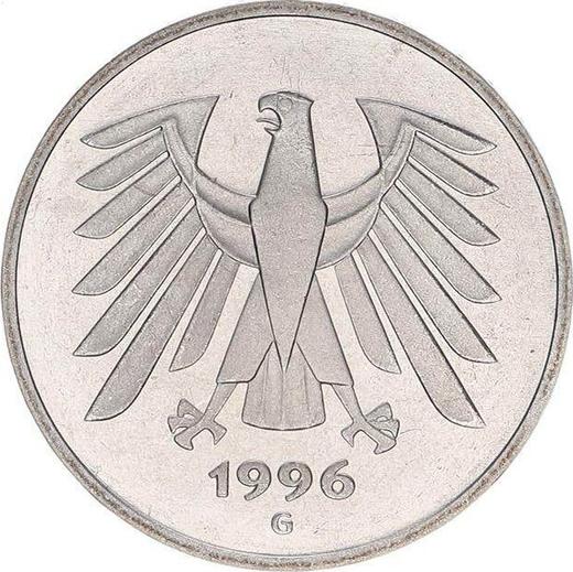 Reverse 5 Mark 1996 G -  Coin Value - Germany, FRG