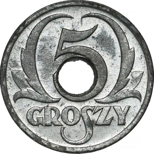 Reverse 5 Groszy 1939 Zinc Hole -  Coin Value - Poland, German Occupation