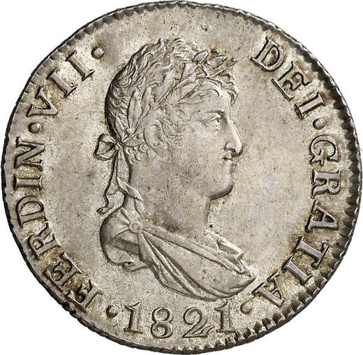 Аверс монеты - 2 реала 1821 года S CJ - цена серебряной монеты - Испания, Фердинанд VII