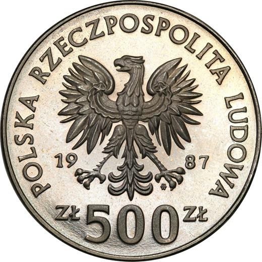 Аверс монеты - Пробные 500 злотых 1987 года MW ET "XXIV летние Олимпийские Игры - Сеул 1988" Никель - цена  монеты - Польша, Народная Республика