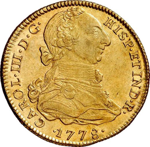 Awers monety - 4 escudo 1778 MJ - cena złotej monety - Peru, Karol III