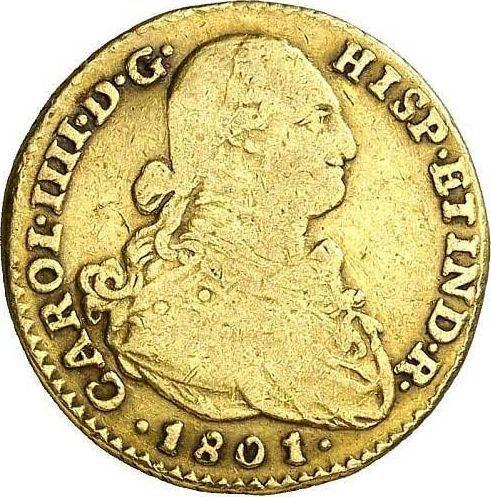 Awers monety - 2 escudo 1801 NR JJ - Kolumbia, Karol IV