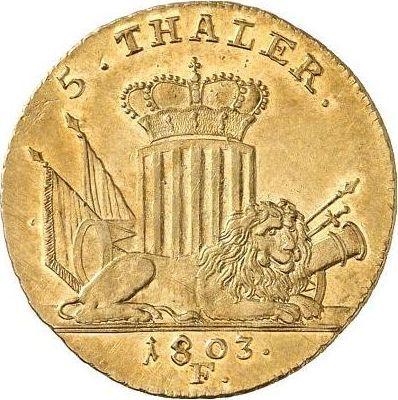 Реверс монеты - 5 талеров 1803 года F - цена золотой монеты - Гессен-Кассель, Вильгельм I