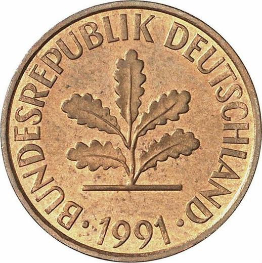 Реверс монеты - 2 пфеннига 1991 года J - цена  монеты - Германия, ФРГ