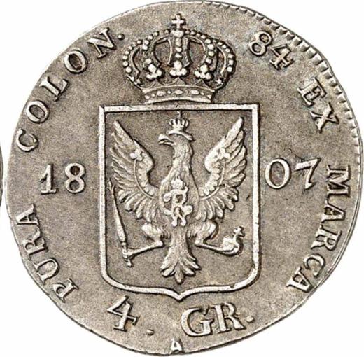 Reverso 4 groschen 1807 A "Silesia" - valor de la moneda de plata - Prusia, Federico Guillermo III