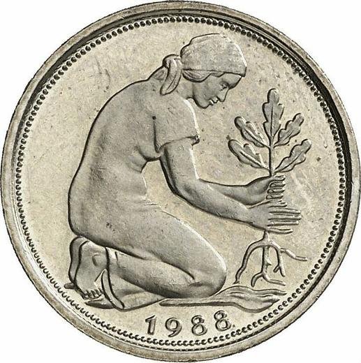 Реверс монеты - 50 пфеннигов 1988 года F - цена  монеты - Германия, ФРГ