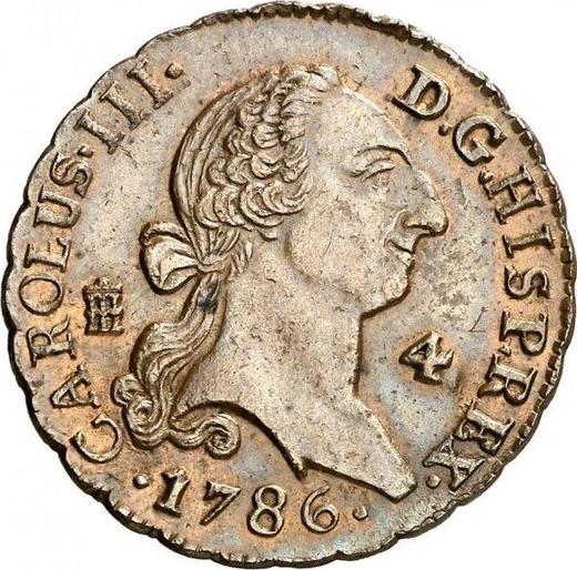 Аверс монеты - 4 мараведи 1786 года - цена  монеты - Испания, Карл III
