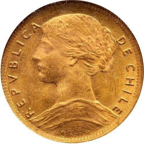 Аверс монеты - 20 песо 1916 года So - цена золотой монеты - Чили, Республика