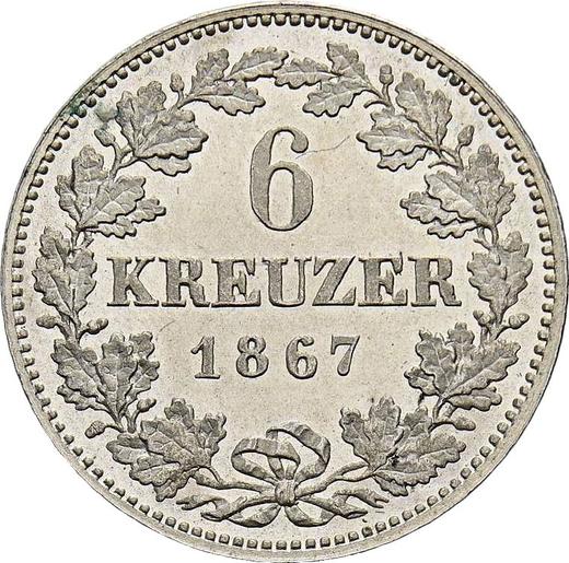 Revers 6 Kreuzer 1867 - Silbermünze Wert - Hessen-Darmstadt, Ludwig III