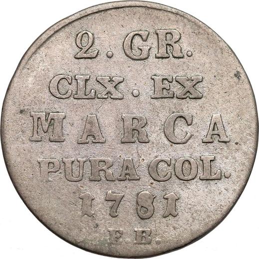Реверс монеты - Ползлотек (2 гроша) 1781 года EB - цена серебряной монеты - Польша, Станислав II Август