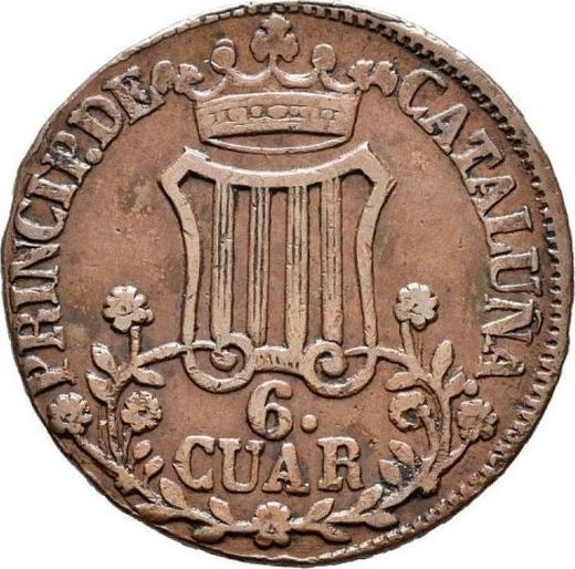 Reverso 6 cuartos 1844 "Cataluña" Flores con 7 pétalos - valor de la moneda  - España, Isabel II
