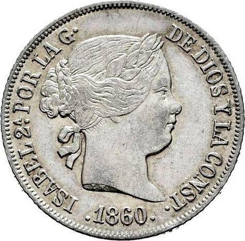 Аверс монеты - 2 реала 1860 года Шестиконечные звёзды - цена серебряной монеты - Испания, Изабелла II