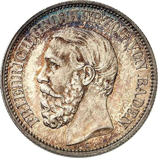 Аверс монеты - 2 марки 1883 года G "Баден" - цена серебряной монеты - Германия, Германская Империя