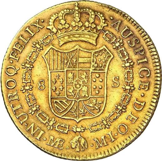 Revers 8 Escudos 1787 MI - Goldmünze Wert - Peru, Karl III