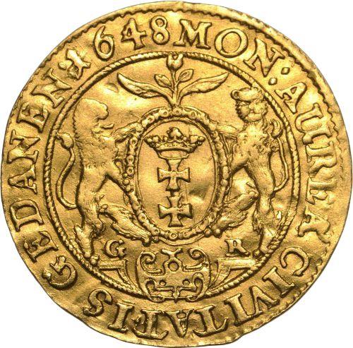 Reverso Ducado 1648 GR "Gdańsk" - valor de la moneda de oro - Polonia, Vladislao IV