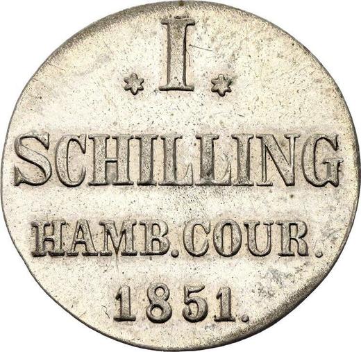 Реверс монеты - 1 шиллинг 1851 года - цена  монеты - Гамбург, Вольный город