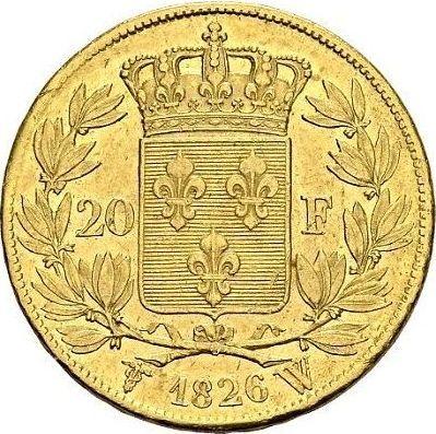 Rewers monety - 20 franków 1826 W "Typ 1825-1830" Lille - cena złotej monety - Francja, Karol X